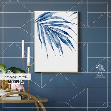 Metal Çerçeveli Camlı Amazon Mavisi Tekli Dekoratif Tablo Gümüş - 50x70 CM - Model A