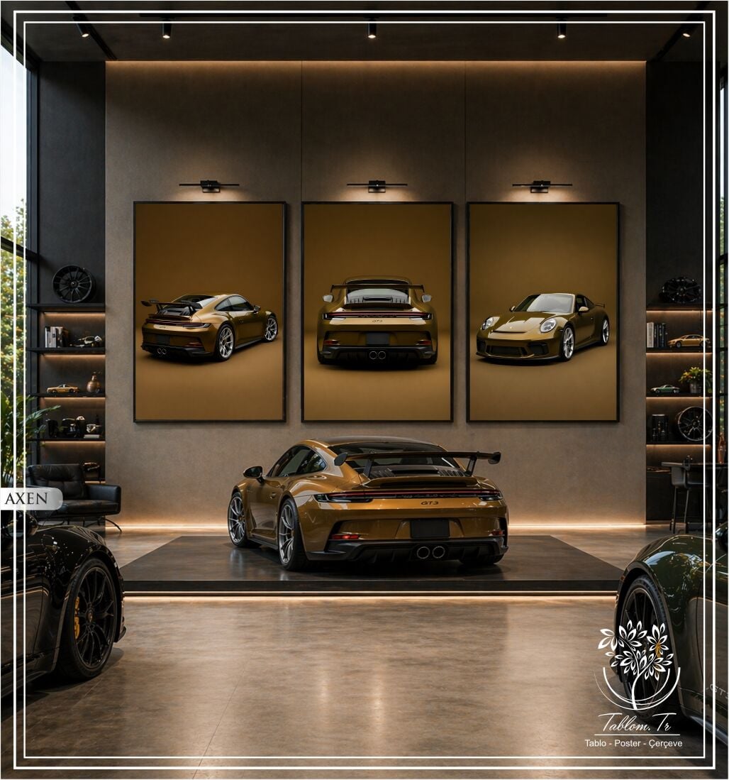 Dijital Baskılı Metal Çerçeveli Camlı Üçlü Dekoratif Tablo - Axen