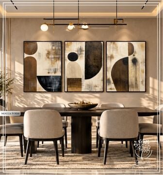 Metal Çerçeveli 3 Boyutlu Dokulu Üçlü Tablo - Mocca Form 70x100