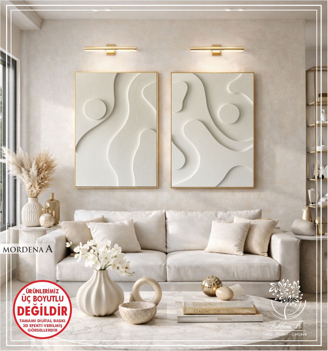 Dijital Baskılı Metal Çerçeveli Camlı İkili Dekoratif Tablo - Mordena A