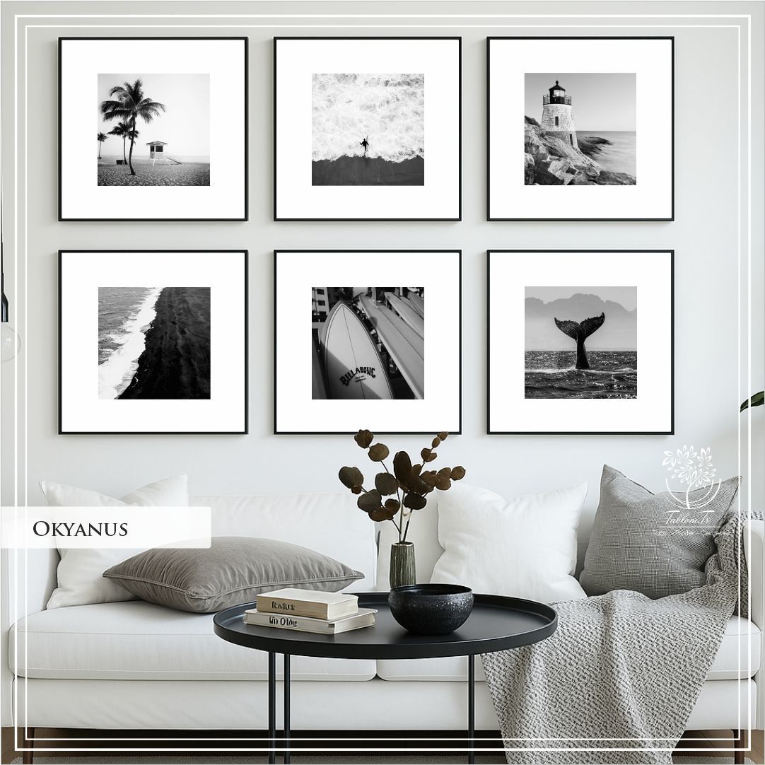 Metal Çerçeveli Camlı Okyanus 6'Li Dekoratif Tablo Seti