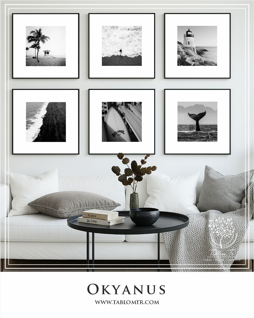 Metal Çerçeveli Camlı 6'Li Dekoratif Tablo Seti - Okyanus