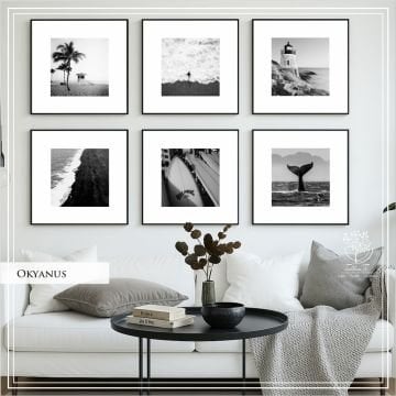 Metal Çerçeveli Camlı Okyanus 6'Li Dekoratif Tablo Seti