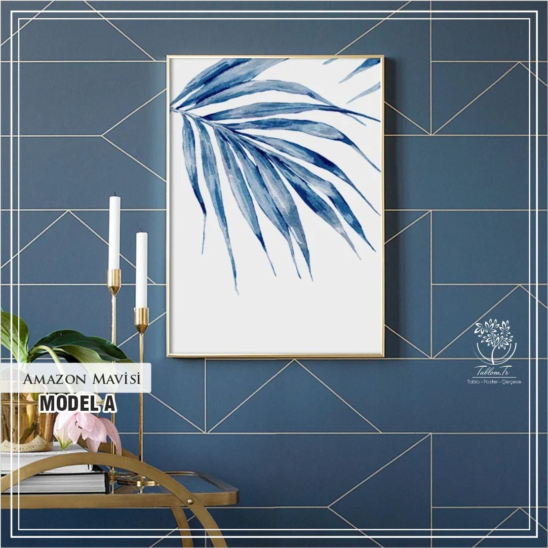 Metal Çerçeveli Camlı Amazon Mavisi Tekli Dekoratif Tablo Siyah - 21x30 CM - Model A