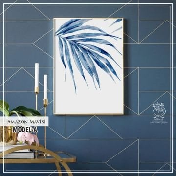 Metal Çerçeveli Camlı Amazon Mavisi Tekli Dekoratif Tablo Siyah - 21x30 CM - Model A