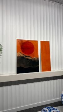 Dijital Baskılı Metal Çerçeveli Camlı İkili Dekoratif Tablo - Kızıl Zirveler