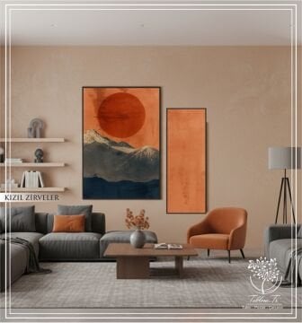 Dijital Baskılı Metal Çerçeveli Camlı İkili Dekoratif Tablo - Kızıl Zirveler