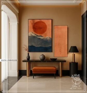 Dijital Baskılı Metal Çerçeveli Camlı İkili Dekoratif Tablo - Kızıl Zirveler