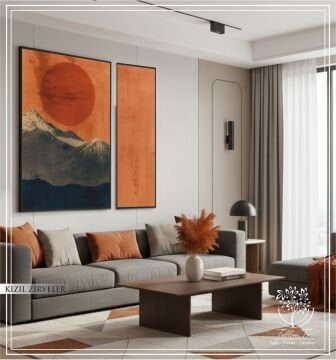 Dijital Baskılı Metal Çerçeveli Camlı İkili Dekoratif Tablo - Kızıl Zirveler