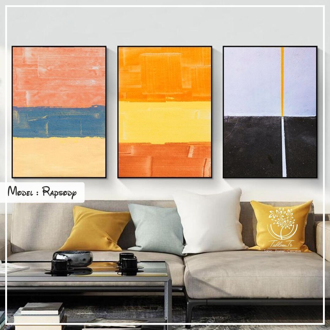 Rapsody Üçlü Tablo Siyah - 50x70 CM
