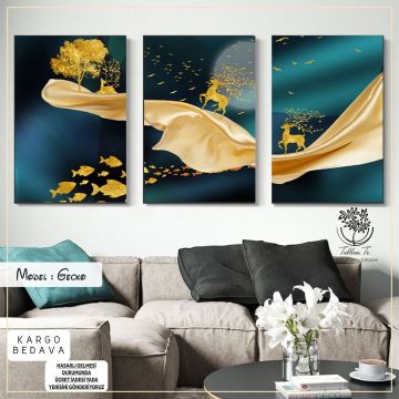 Gecko Üçlü Tablo Siyah - 70x100 CM