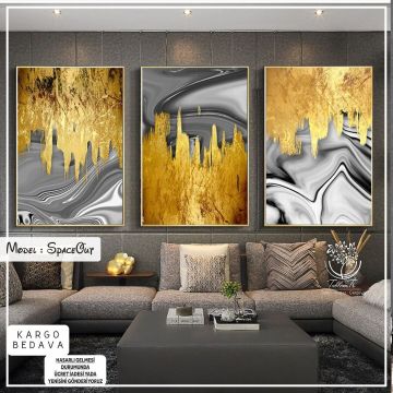 SpaceOut Üçlü Tablo Gold - 40x50 CM