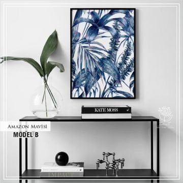 Metal Çerçeveli Camlı Amazon Mavisi Tekli Dekoratif Tablo Gold - 70x100 CM - Model B