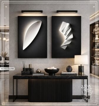 Dijital Baskılı Metal Çerçeveli Camlı İkili Dekoratif Tablo - Noir Flow