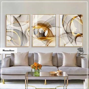 Monoline Üçlü Tablo Gold - 40x50 CM