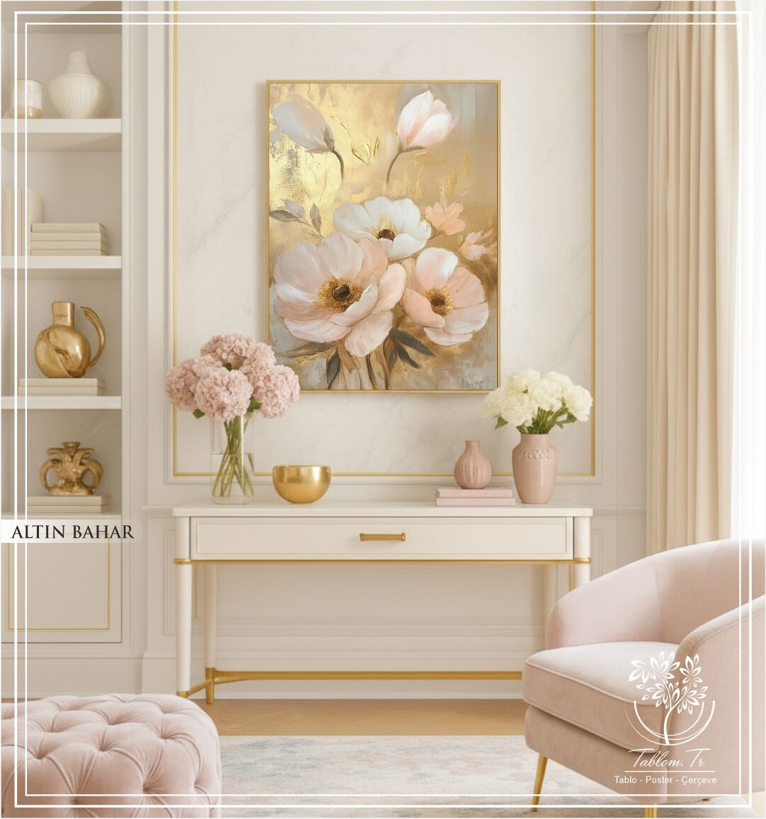 Dijital Baskılı Metal Çerçeceli Camlı Tekli Tablo -Altın Bahar