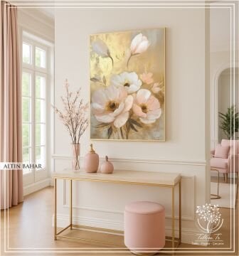 Dijital Baskılı Metal Çerçeceli Camlı Tekli Tablo -Altın Bahar