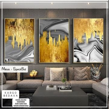 SpaceOut Üçlü Tablo Beyaz - 70x100 CM