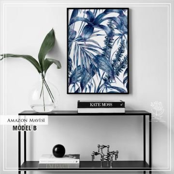 Metal Çerçeveli Camlı Amazon Mavisi Tekli Dekoratif Tablo Siyah - 40x50 CM - Model B