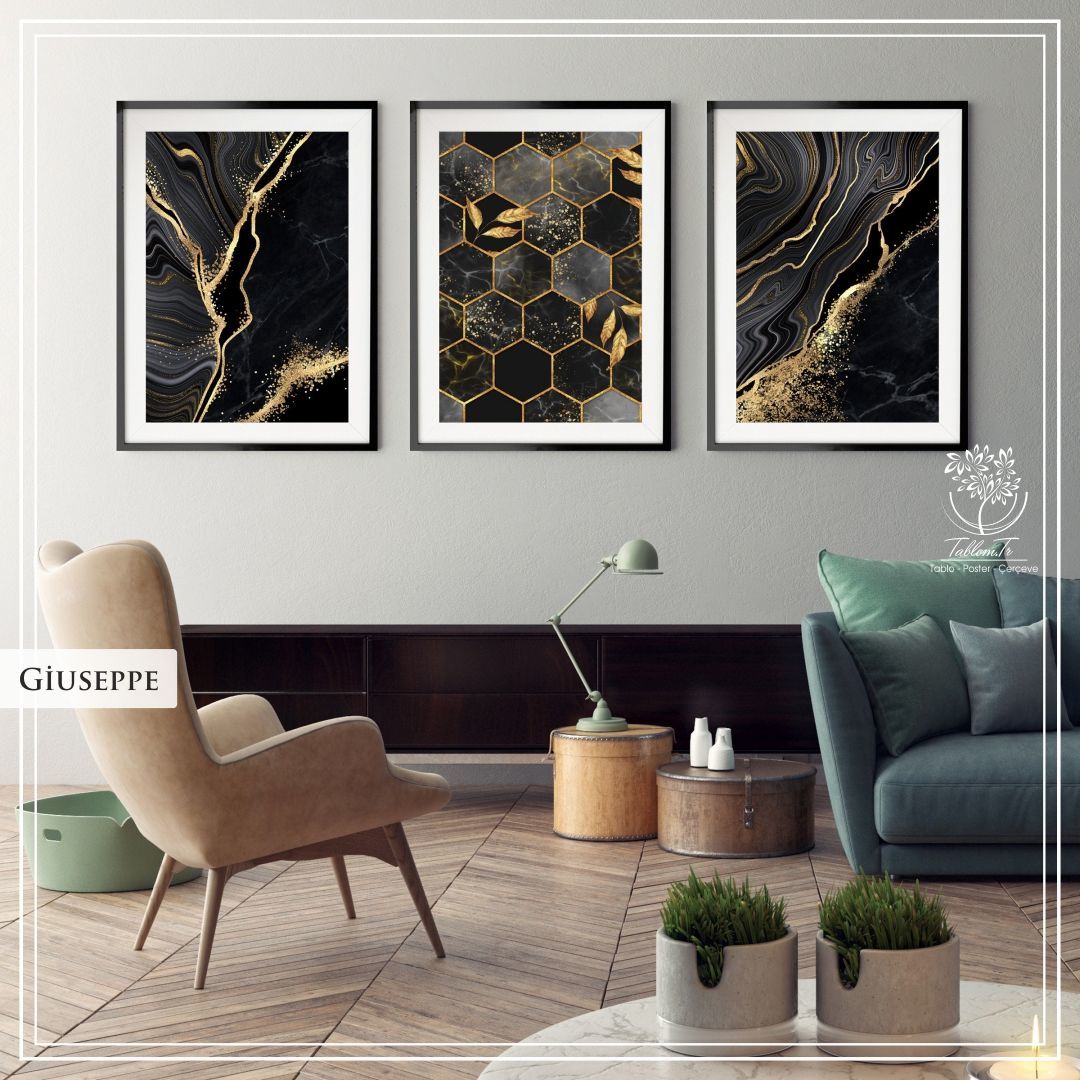Giuseppe Üçlü Set Tablo Gold - 30x40 CM