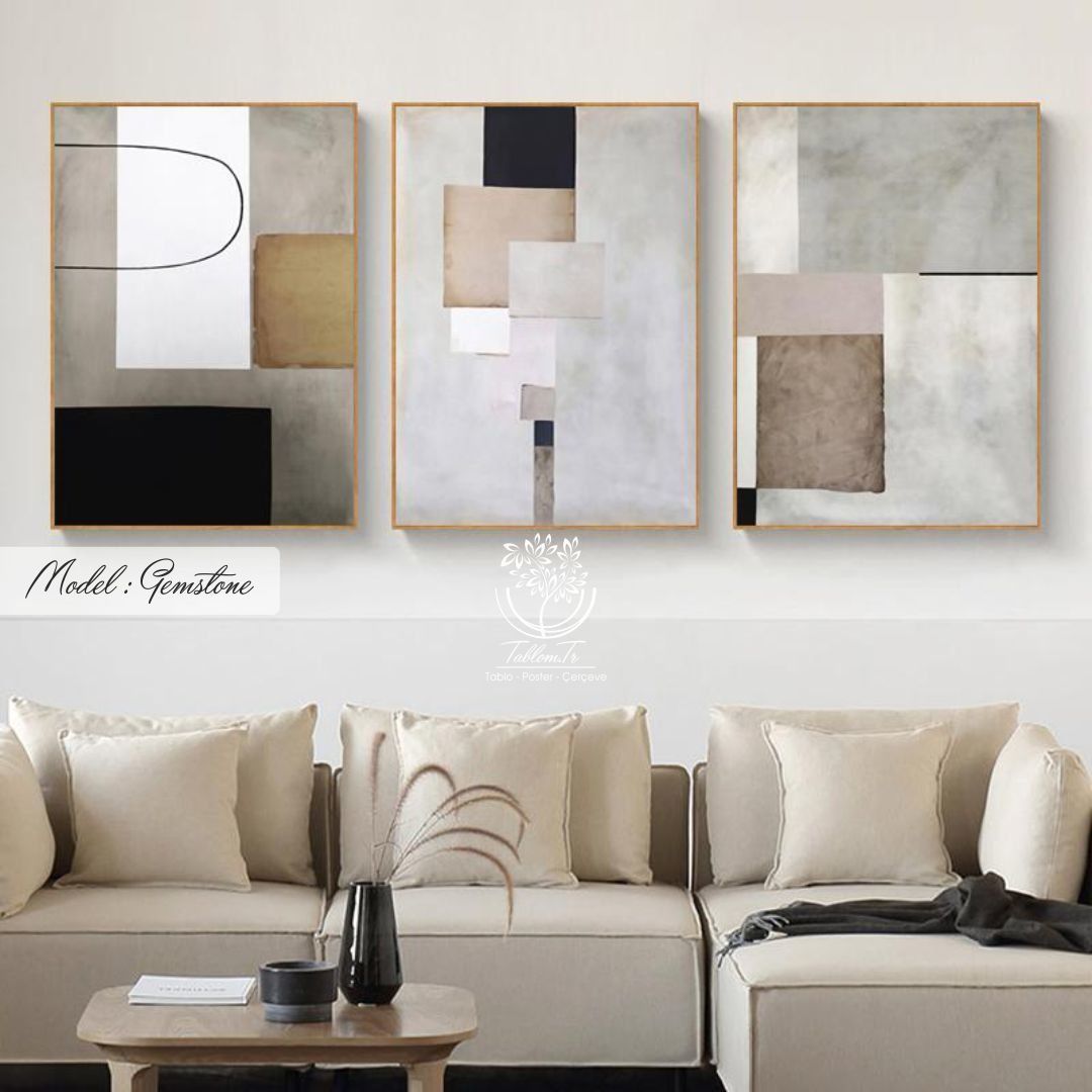 Gemstone Üçlü Tablo Gold - 70x100 CM
