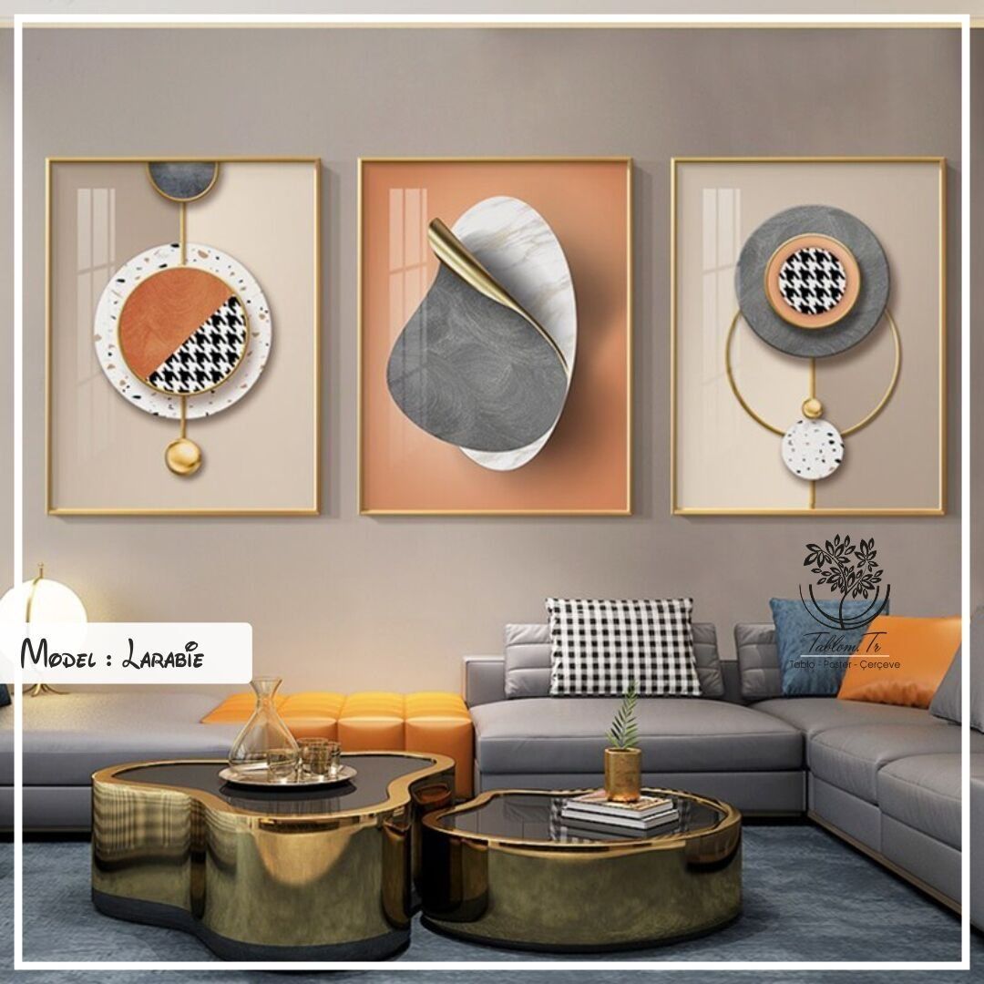 Larabie Üçlü Tablo Gold - 50x70 CM