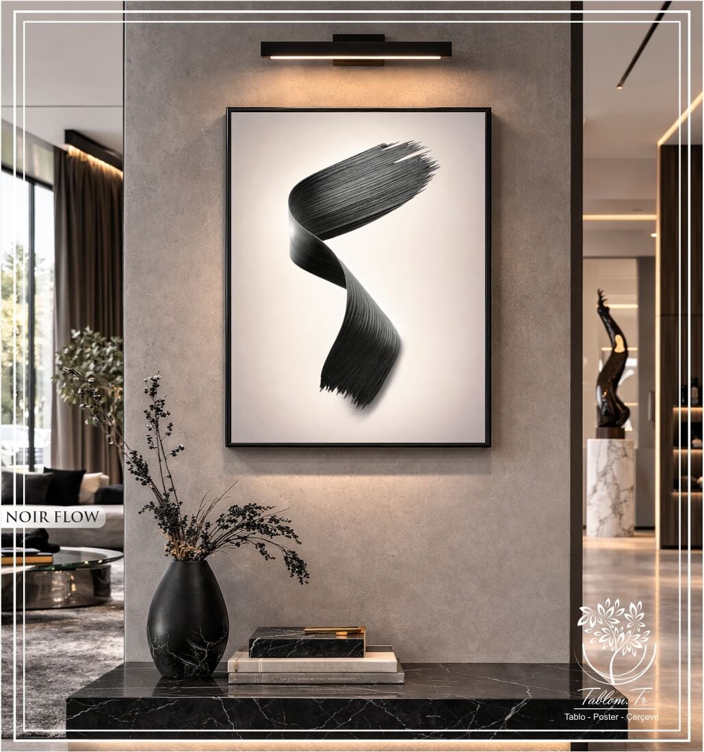 Dijital Baskılı Metal Çerçeveli Camlı Tekli Tablo - Noir Flow