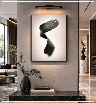 Dijital Baskılı Metal Çerçeveli Camlı Tekli Tablo - Noir Flow