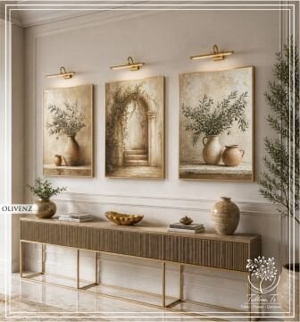 Dijital Baskılı Metal Çerçeveli Camlı Üçlü Dekoratif Tablo - Olivenz