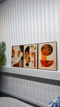 Dijital Baskılı Metal Çerçeveli Camlı Üçlü Dekoratif Tablo - Amber Balance