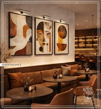 Dijital Baskılı Metal Çerçeveli Camlı Üçlü Dekoratif Tablo - Amber Balance