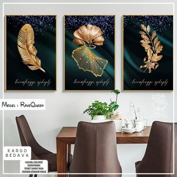 RaveQueen Üçlü Tablo Gold - 50x70 CM
