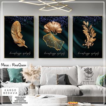 RaveQueen Üçlü Tablo Gold - 50x70 CM