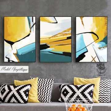 Geogrotesque Üçlü Tablo Gold - 70x100 CM