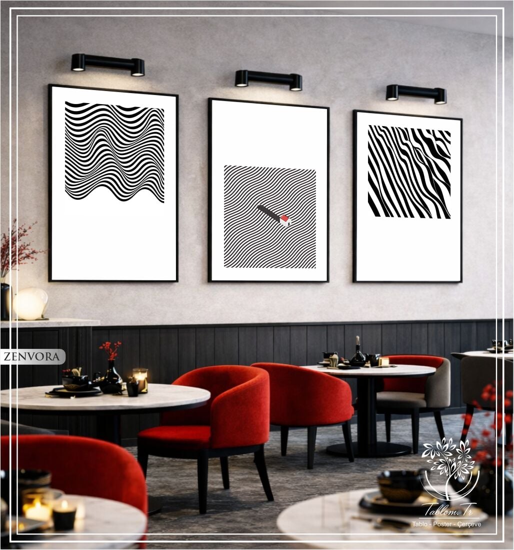 Dijital Baskılı Metal Çerçeveli Camlı Üçlü Dekoratif Tablo - Zenvora