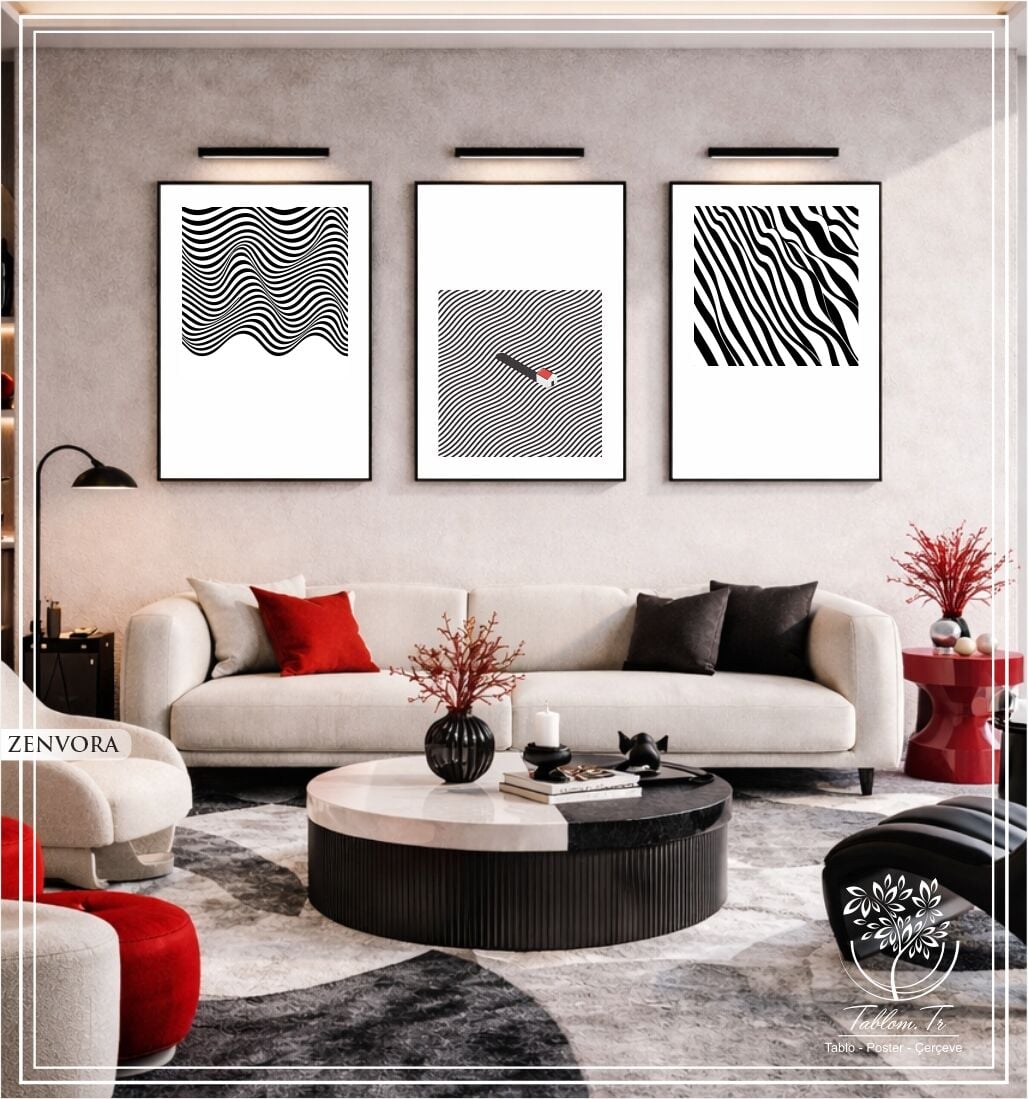 Dijital Baskılı Metal Çerçeveli Camlı Üçlü Dekoratif Tablo - Zenvora