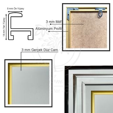Gold Metal Çerçeveli Camlı Boş Çerçeve 70x100 CM - Üçlü