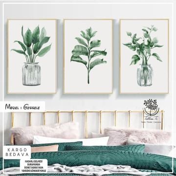 Gessele Üçlü Tablo Gümüş - 30x40 CM