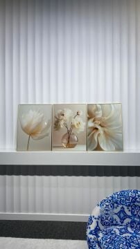 Dijital Baskılı Metal Çerçeveli Camlı Üçlü Dekoratif Tablo - Sonsuz Saflık