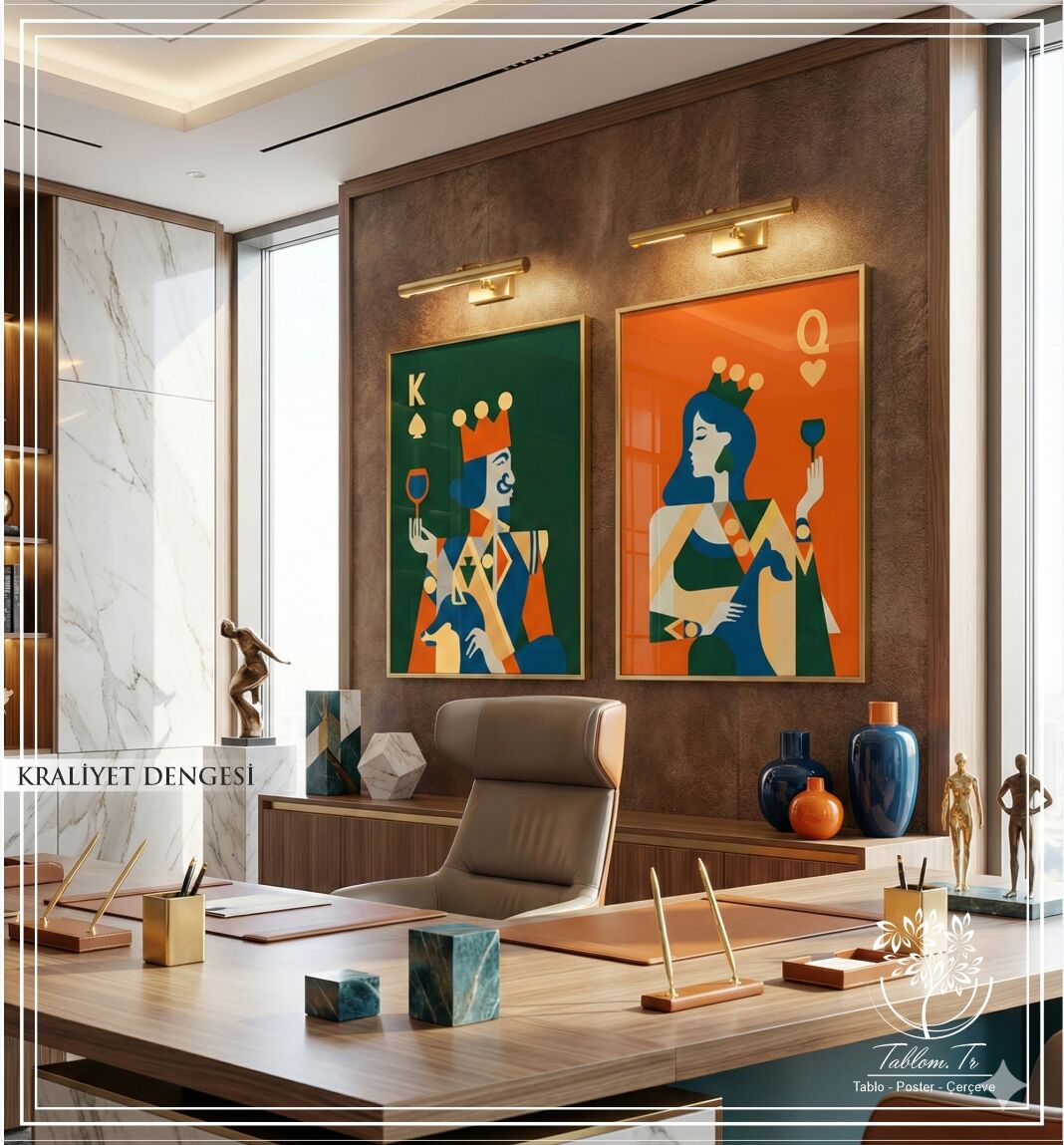 Dijital Baskılı Metal Çerçeveli Camlı İkili Dekoratif Tablo - Kraliyet Dengesi