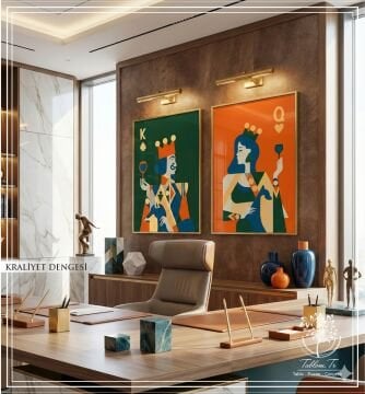 Dijital Baskılı Metal Çerçeveli Camlı İkili Dekoratif Tablo - Kraliyet Dengesi