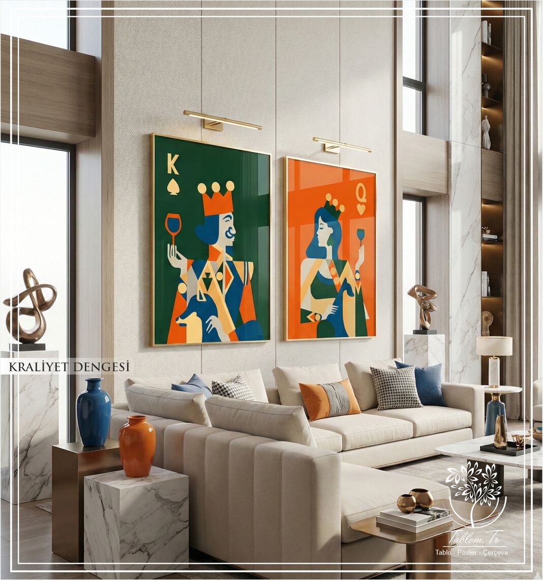 Dijital Baskılı Metal Çerçeveli Camlı İkili Dekoratif Tablo - Kraliyet Dengesi