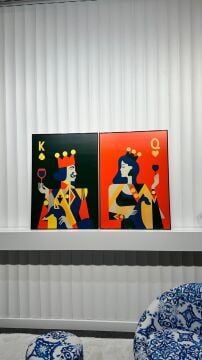 Dijital Baskılı Metal Çerçeveli Camlı İkili Dekoratif Tablo - Kraliyet Dengesi