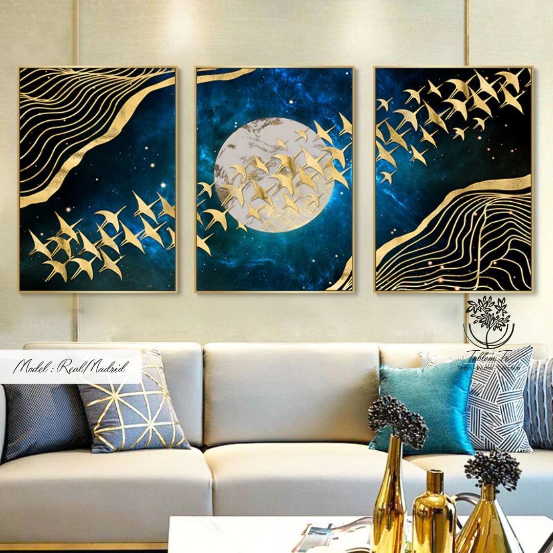 RealMadrid Üçlü Tablo Beyaz - 40x50 CM
