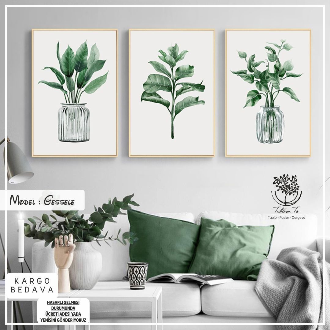 Gessele Üçlü Tablo Beyaz - 50x70 CM