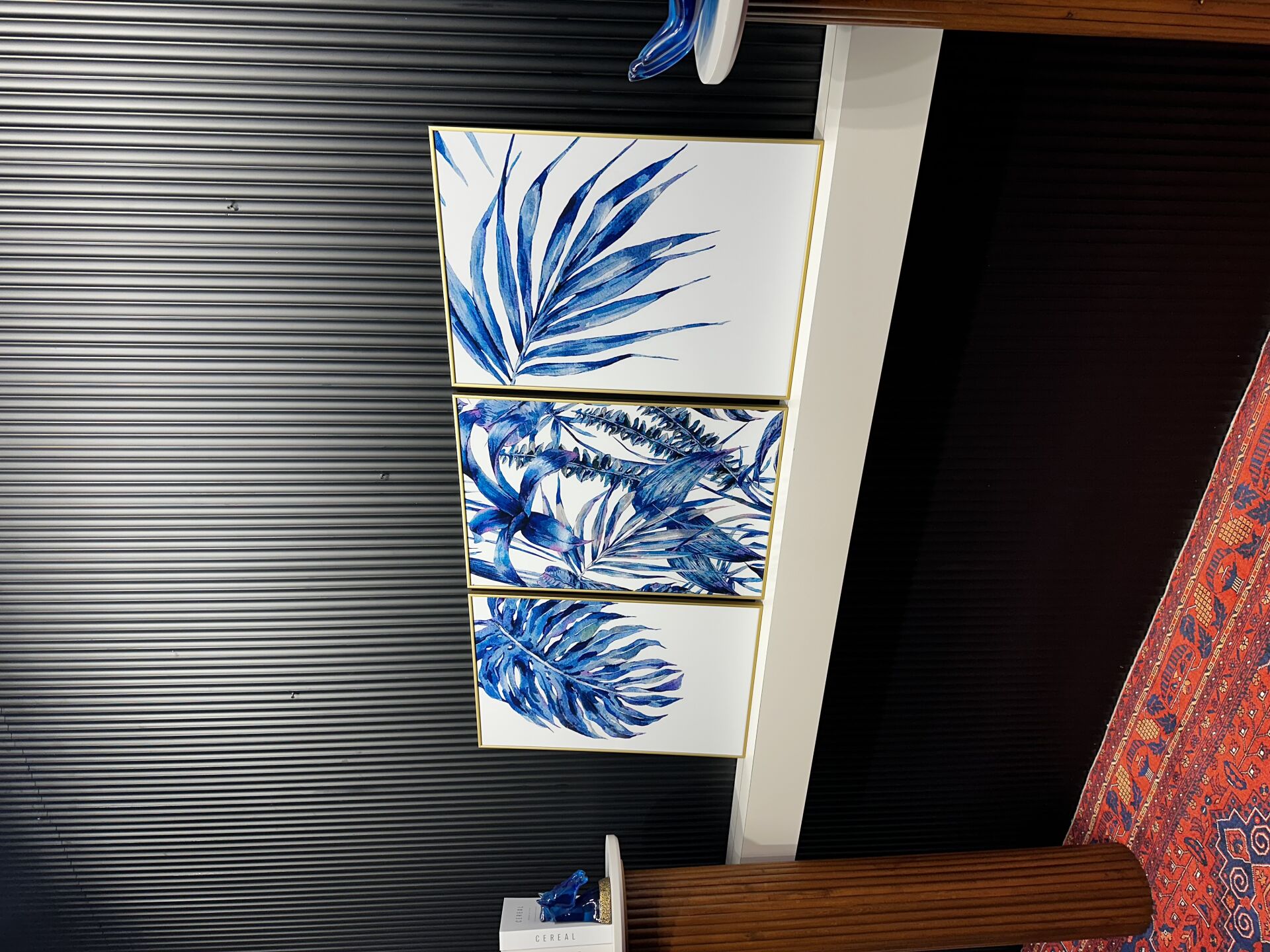 Metal Çerçeveli Camlı Amazon Mavisi Paspartusuz 3'lü Minimalist Tablo Seti