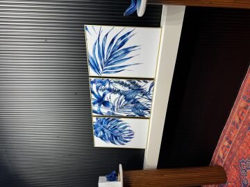 Metal Çerçeveli Camlı Amazon Mavisi Paspartusuz 3'lü Minimalist Tablo Seti