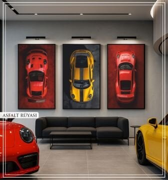 Dijital Baskılı Metal Çerçeveli Gerçek Camlı 3'lü Tablo - Asfalt Rüyası