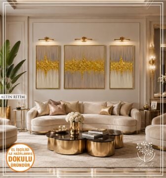 Altın Ritim | El İşçiliği Dokulu Tablo 40x70 / 70x70 / 40x70 Üçlü