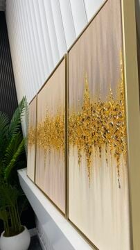 Altın Ritim | El İşçiliği Dokulu Tablo 40x70 / 70x70 / 40x70 Üçlü